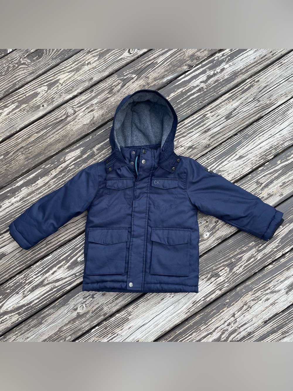 Calvin Klein Boys Blue Resonsance Military Hooded Jacket 3T